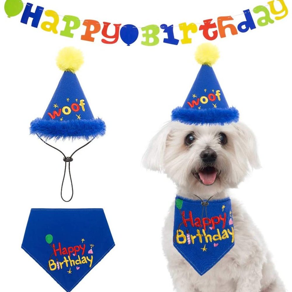 NEW! Super Adorable Dog Happy Birthday Kit Birthday Hat, Bandana, & Banner